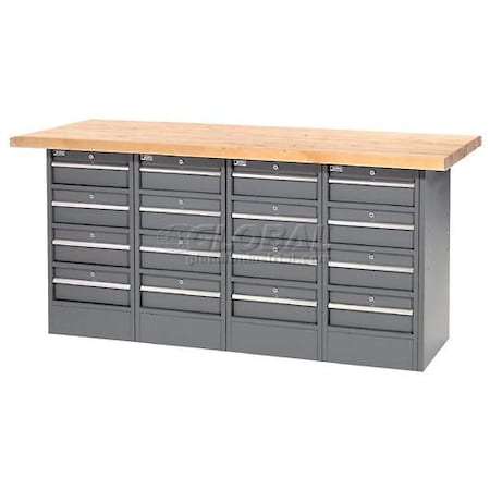 Global Industrial Workbench w/ Maple Square Edge Top & 16 Drawers, 72inW x 24inD, Gray 253770